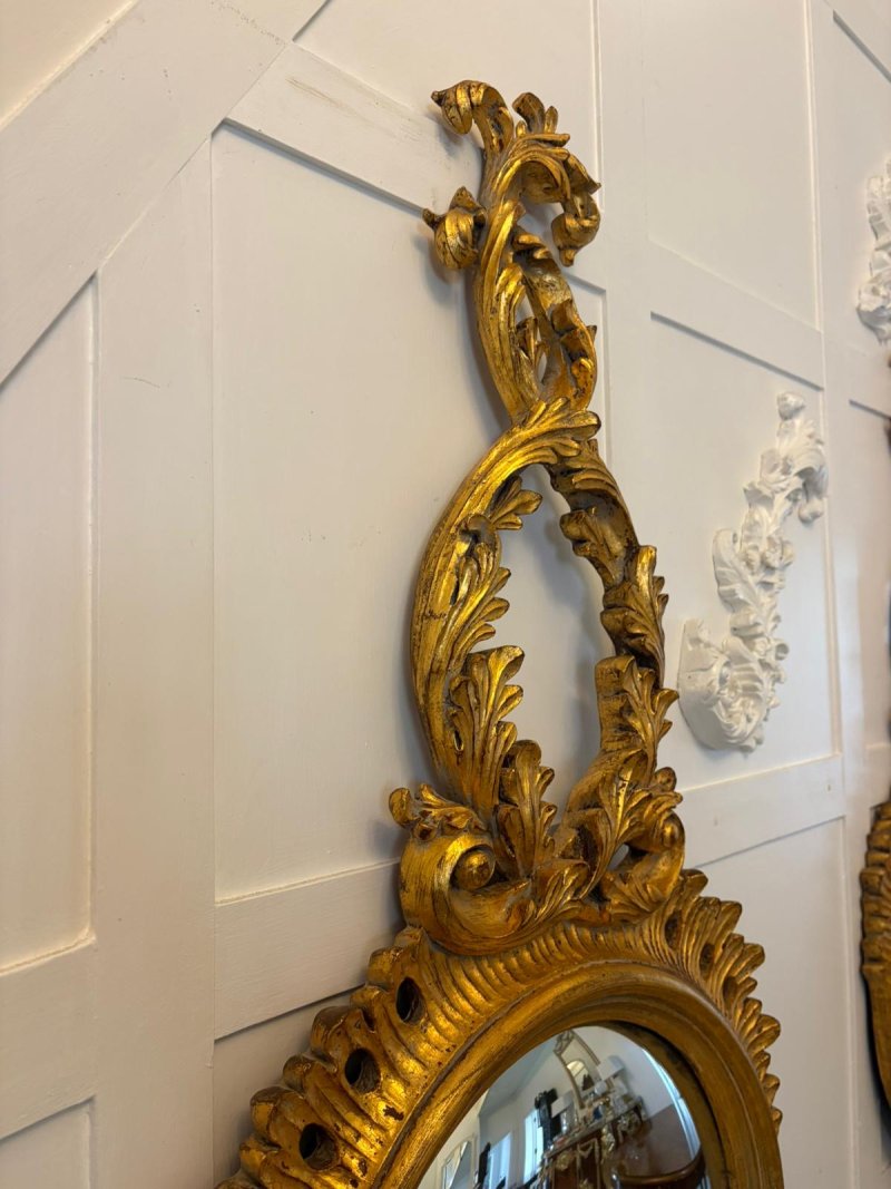 Antique Pair of Regency Style Giltwood Convex Girandole Wall Mirrors - Image 9